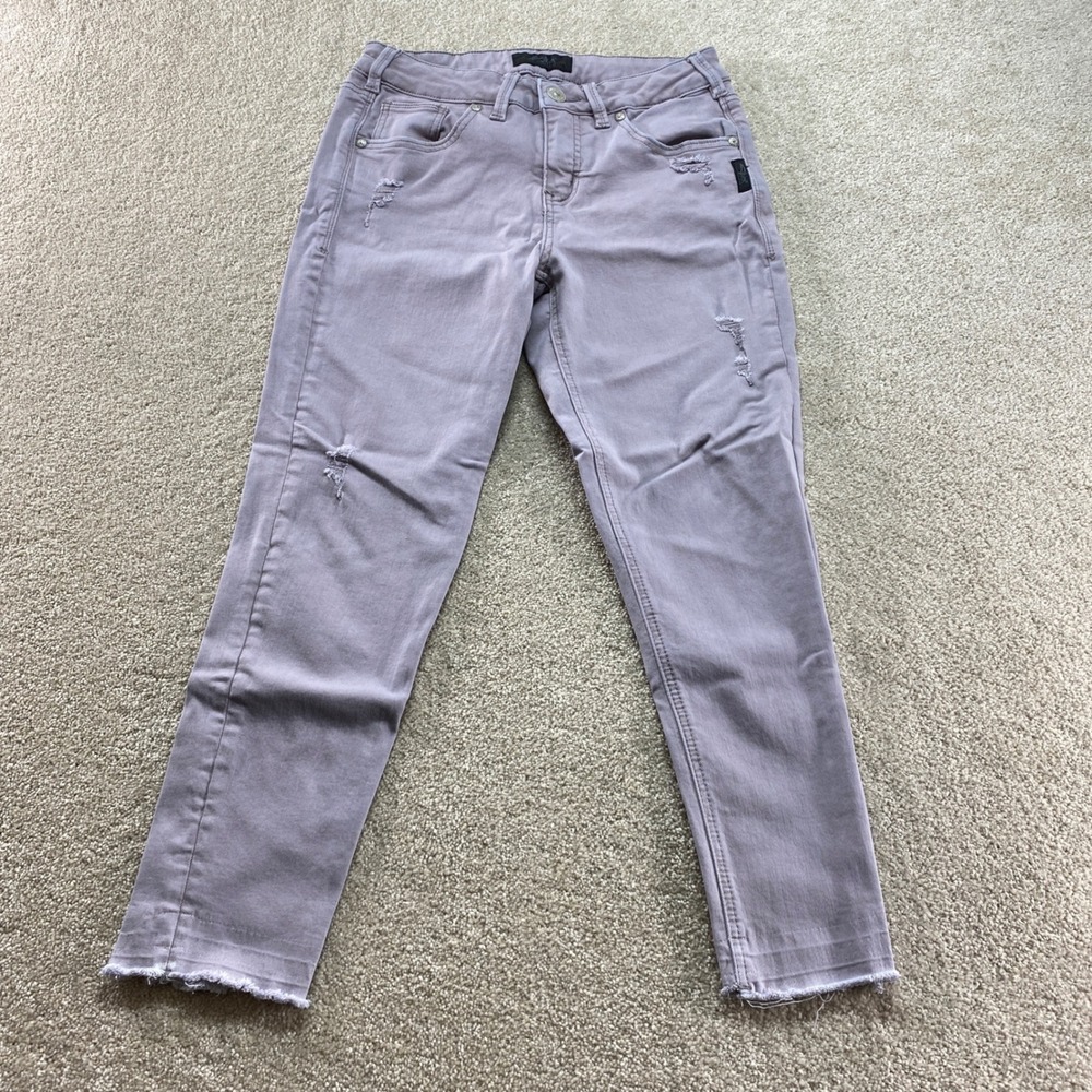Silver Jeans Avery Skinny Crop Womens Size 28 Purple Distressed Raw Hem